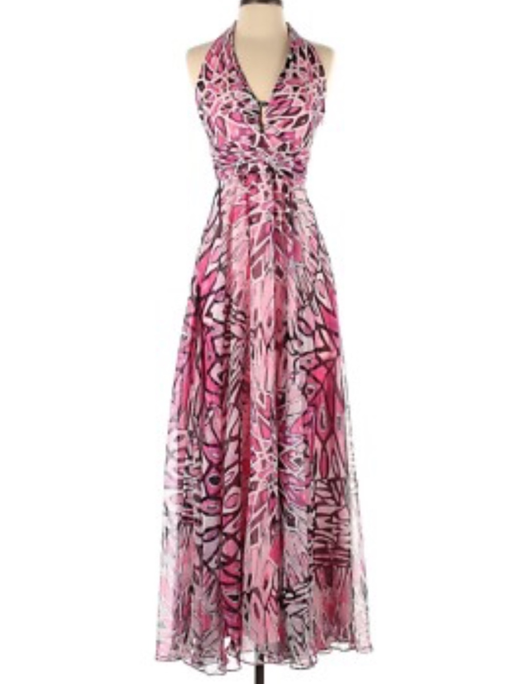 White House Black Market Pink Abstract Halter Maxi Dress women 6 flowy coquette